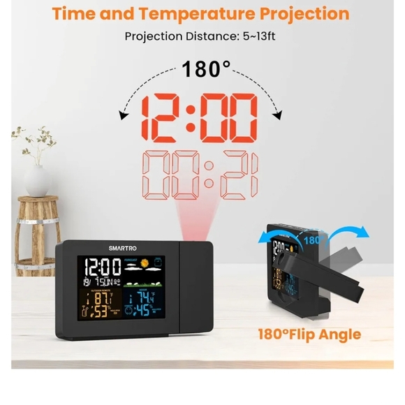 Black Weather Station Projection Clock NWOT - Picture 3 of 12